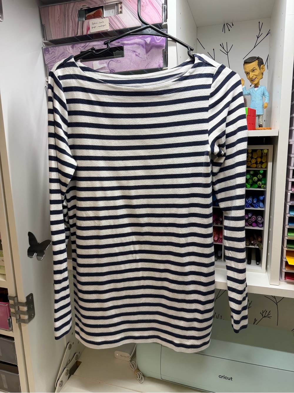 GAP Black & White Striped Long-Sleeve Boatneck Top- Maternity